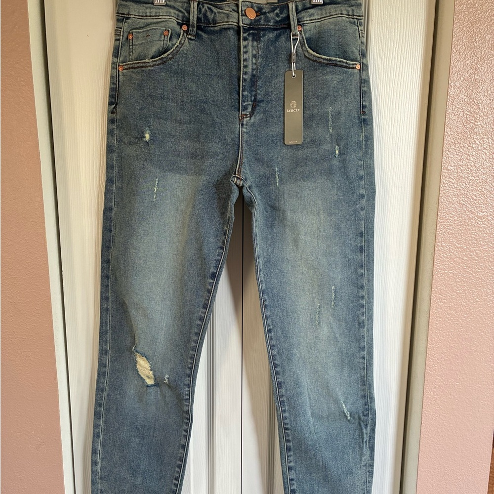 Tractr NEW Blue Straight Leg Jeans with Distressed Look
10